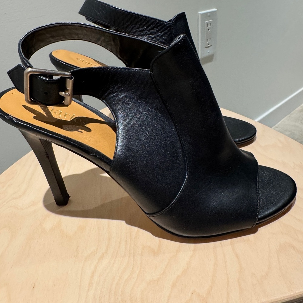 Black Ankle Slingback Boot PeepToe Heels